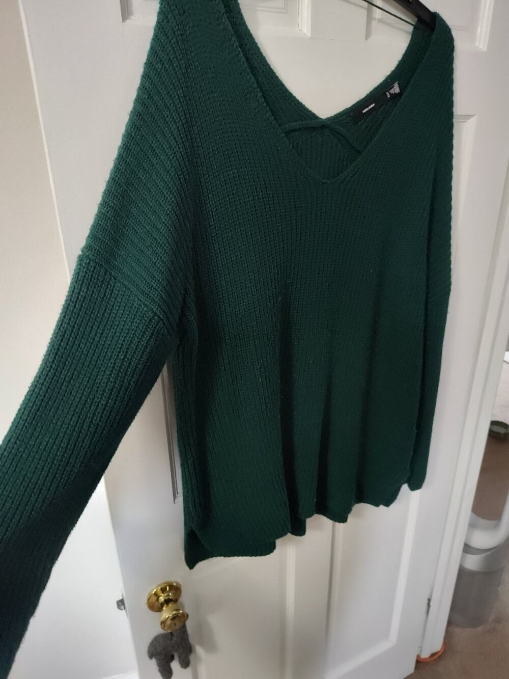 Vero Moda Emerald Green Oversized Chunky Knit Sweater XL Cozy V Neck